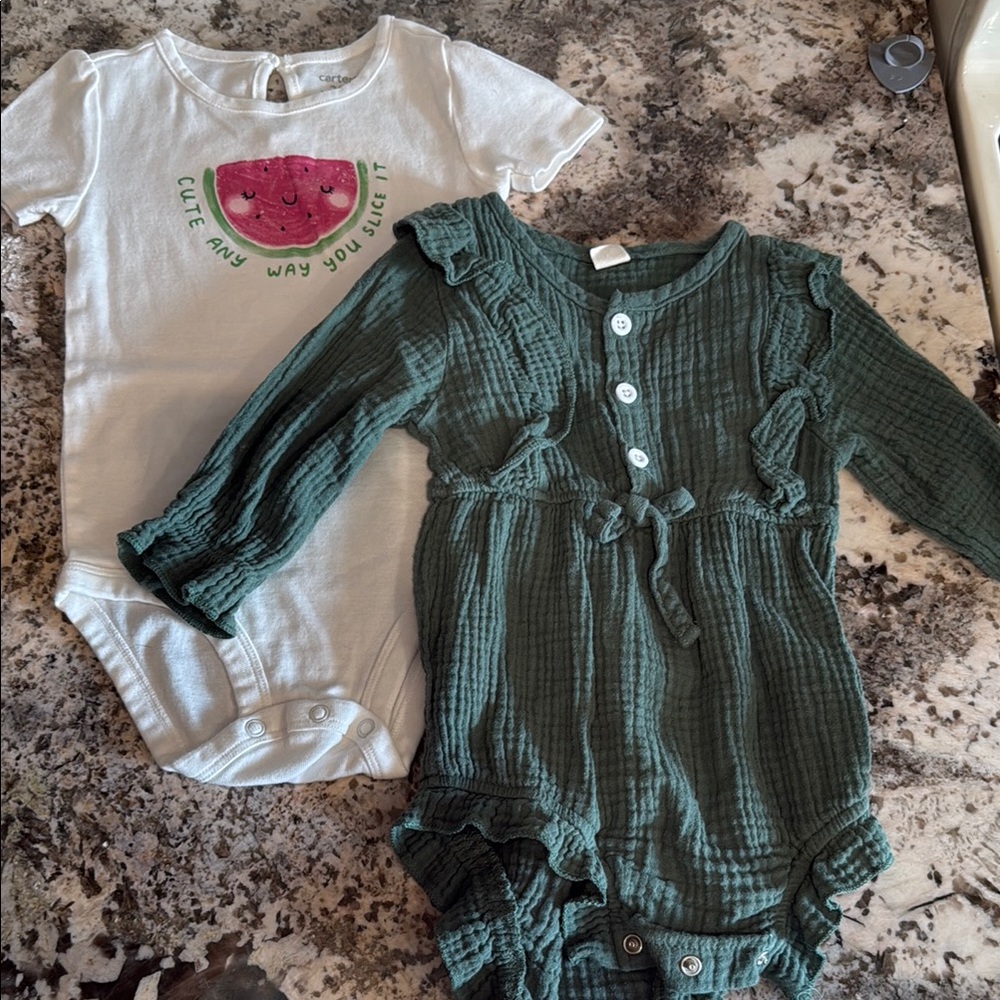 Green and White Baby Onesies Set